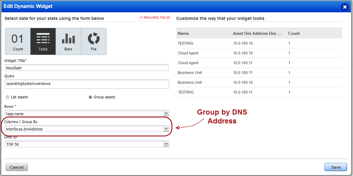 Group by option in dashboard widget configuration.