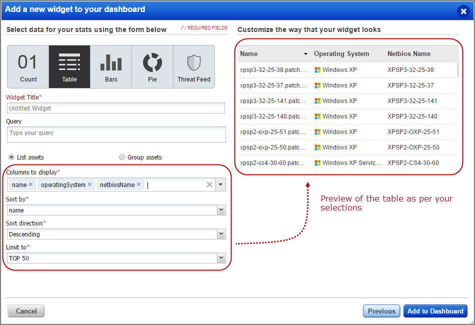 Custom table in new widget.