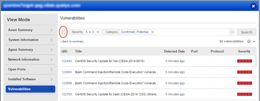 Search Vulnerabilities in Vulnerabilities panel of Asset Details.