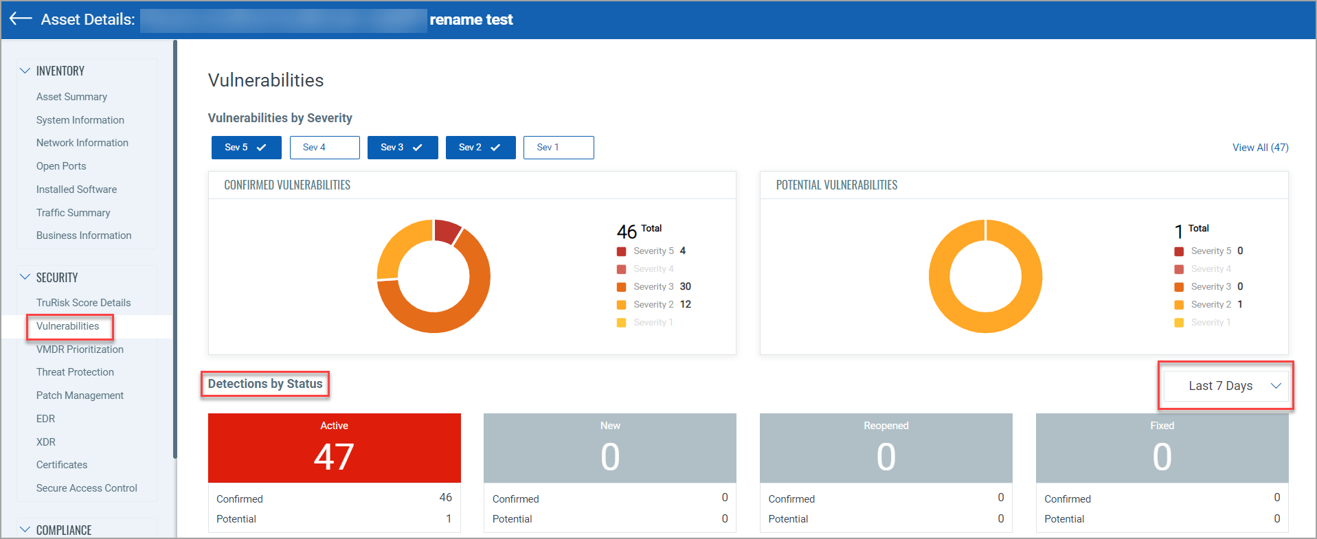 Detection status section has no asset data.