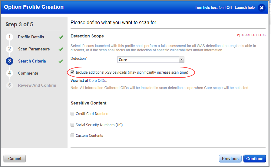 Option to enable XSS payloads in standard scan.