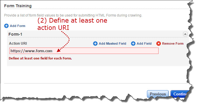 Define valid action URI under Form Training section.