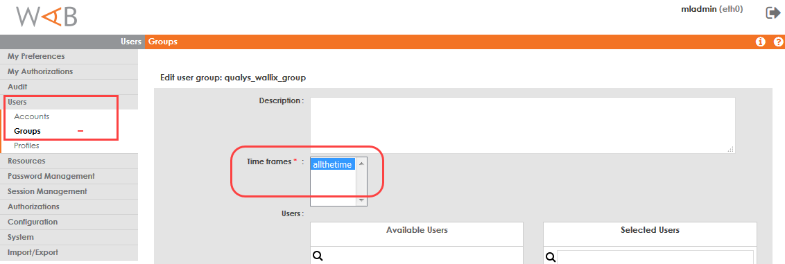 WAB vault user group time frame setting