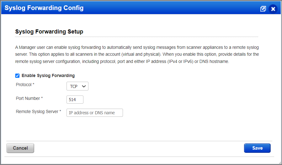 Syslog Forwarding Config